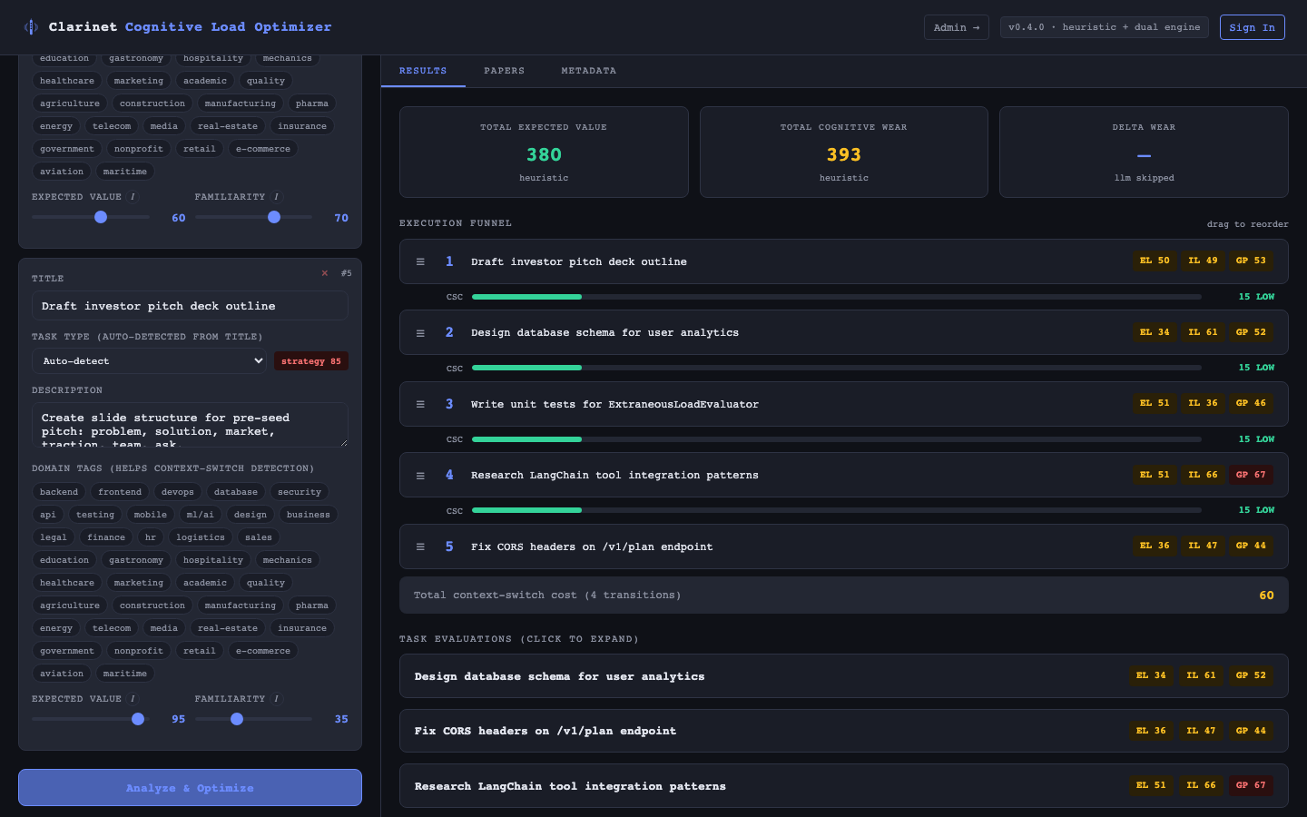 Clarinet App — Task results